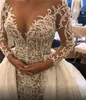 sexy mermaid dresses crystal beaded lace illusion long sleeve detachable train bride gowns custom made wedding gown