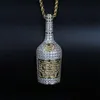 2019 Mode Bouteille De Vin Pendentif Hommes Hiphop Collier Glacé 18K Plaqué Or Bijoux Bling Cubic Zirconia Bijoux D'été