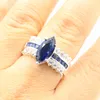 Victoria Wieck Luxury Smycken 925 Sterling Silver Marquise Cut Blue Sapphire CZ Diamond Women Wedding Engagement Band Ring för älskare gåva