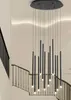 Siyah / Altın Modern LED Avize Aydınlatma için salon dubleks Döner Merdiven Ayarlanabilir Büyük Yeni Lambası MYY Asma Yemek