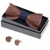 1set Wooden Tie Pocket Square Cufflink Wood Bow Tie Men Accessories Wedding Fashion Wooden Bow Ties Set