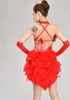 Menina vestidos de dança latina para lantejoulas estilo pena cha cha rumba samba salão de baile tango roupas crianças costume2568