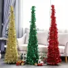 Retractable Christmas Tree Artificial Tinsel Pop-Up Xmas Tree for Small Spaces Home Party Holiday Christmas Decorations JK1910