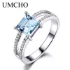 Umcho Solid 925スターリングシルバージュエリーを作成しましたNano Sky Blue Topaz Ringsの女性カクテルリング結婚式パーティーファインジュエリー