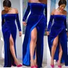 Royal Sexy Sale Blue Prom Dresses Long Sleeves Off the Shoulder Veet High Slit Custom Made Mermaid Floor Length Evening Party Gown