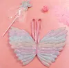 Party Favor kids wings glitter star magic wands fancy dress cosplay fairy gradient color butterfly wing tassel sequins wand pink girls gift