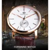 ForSining Mens Fashion Mechanical Watch Rose Gold Case Sub Dial Sport Watches äkta läder av hög kvalitet Gentleman Clock Reloj