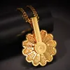 Men Hip hop Iced out bling Sun flower shape pendant necklaces With Rope Chain rotatable Necklace Hiphop jewelry gifts