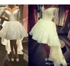 2019 Wunderschönes Hi-Lo-Hochzeitskleid mit voller Spitze, arabische Prinzessin, schulterfrei, lange Ärmel, Landhausstil-Brautkleid nach Maß in Übergröße