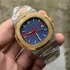 Groothandel topkwaliteit blauwe wijzerplaat 2 tone goud 2813 uurwerk horloges 40 mm Nautilus 5711 mechanisch transparant automatisch herenhorloge