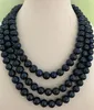 Livraison gratuite brins simples 9-10mm Black Blue pearl necklace 46 inches 14k
