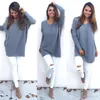 Womens Ladies V-Neck Chunky Knitted Oversized Baggy Sweaters Thin Jumper Tops Outwear Black White Plus Size S-2XL