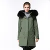 2019 femmes manteaux de neige à vendre fourrure de raton laveur noir garniture vert armée doublure en duvet vert armée toile longues parkas