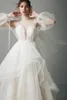2020 manga Modest YL cuello alto largo del soplo de una línea vestidos de novia de encaje apliques de cristal Volantes Faja vestidos de boda del barrido vestido de novia de tren