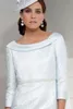 Sheath ispirato mor till bruden klänning juvel nacke 4/3 långärmad sash print bröllop gäst klänningar knä längd kvällsklänning