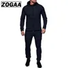 Zogga الأزياء سترة + السراويل الرياضية الرجال رياضية هوديي ربيع الخريف الرجال ماركة الملابس هوديس رجل مسار دعوى set1