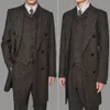Longas Café Vintage Inverno Suits investidos dos homens Quente noivo usar casaco 3 peças para casamento Abotoamento pico lapela Blazer (Jacket + colete + calça)