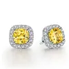 Sparkling lovers earring cushion cut Diamond 925 Sterling silver Engagement wedding Stud Earrings for women men