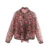 Vadim mujer elegante organza estampado floral abrigo transparente pajarita cremallera mosca bolsillos chaqueta ropa exterior femenina tops elegantes CA520