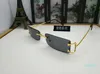 luxury- New brand designer vintage golden metal rimless frame plain mirror glasses fashion buffalo horn sunglasses lunettes with box case