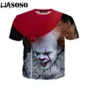 Liasoso Erkekler Tshirt 3D Baskı Korku Filmi Bölüm İki T Gömlek Unisex Komik Erkek T-Shirt Kadınlar Cosplay Palyaço Tees Tops D010-3