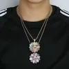 Fashion-Sunflower colorful diamonds pendant necklaces for men rotatable luxury grinning face pendants 18k gold plated copper zircon necklace