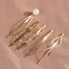 Simples retrô Geométrico de Cabelo Geométrico Fashion Women Pearls Bangs Gold e Prata Lateral Clipe Headwear 5 pcs em um conjunto