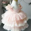 Pink Flower Girl Dress 2019 Little Ball Gown Ruffles Layers Pizzo a strati Bambini Compleanno Festa di nozze Abiti da cerimonia per eventi formali per bambini