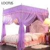 Mosquiteiro de verão cama dossel rede retângulo 3 portas abertas elegante bela renda princesa casa têxtil 4 corner7191064