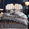 Offre spéciale luxe Satin Jacquard soie/coton ensemble de literie dentelle housse de couette literie draps ensemble taies d'oreiller couvre-lit reine roi grande taille