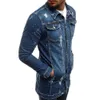 Menmall Mężczyźni Moda Rozdrobniona Kurtka Denim Frayed Slim Bliski Kowbojski płaszcz Płaszcz