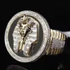 Partihandel-P Guld Silverfärg Egyptisk King Tutankhamen Ring Egypten Farao King Motor Biker Mens Icro Paved Stone Round Rings