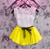 Hot Baby Meisjes Zomer Chiffon Jurk Pak Baby Meisjes Bowknot Geplooide Rok Kleding Meisjes Flying Mouw Rok Set Gratis verzending