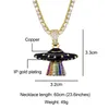 Modeguldpläterad färgglad CZ Cubic Zirconia Mens Womens UFO Pendant Cartoon Chain Halsband Personliga Hip Hop -smycken gåvor för män