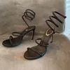 Slides flip flops sandaler för damer 20SS Crystal Serpentine klänning skor Sexiga strass Cleo sandaler Fest högklackat rc sandal