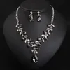 Fashion Statement Necklace Earrings Set with Bling Leaves Crystal Gold Chain Costume Drag Queen Jewelry 4 Colors 1 Set