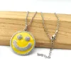 Nowy Design Smile Face Charm Naszyjnik, CZ Micro Pave Yellow Emalia Okrągły wisiorek dla kobiet Prezent NK488