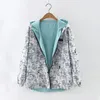 kumaiya 2018 Autumn Women Bomber Basic Jacket Pocket Zipper Hooded Two Side Wear Cartoon Print Outwear Loose Coat