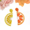 Kreatywny styl owocowy cytryna pomarańczowy w kształcie z koralikami Dangle Kolczyki Lato Cool Beach Handmade Woven Oświadczenie Kolczyki dla kobiet