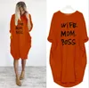 Newest Summer Women Letter Printed Dresses Fashion Crew Neck Panelled Ladies Dresses Casual Loose Long Sleeve Apparel