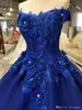 Королевское синее бальное платье Платья Quinceanera Милая с открытыми плечами и шлейфом со шлейфом Вечернее платье Вечерние платья Платье для выпускного вечера Ve243C