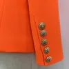 Флуоресцентный оранжевый женский блейзер, классический двубортный пиджак на пуговицах, тонкий офисный женский блейзер с длинным рукавом, женская куртка