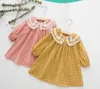 Ropa de diseñador para niñas Vestido de estilo Lolita A cuadros de manga larga con cuello de cola para mascotas Traingle Vestido de princesa de primavera y otoño Vestido de ropa