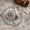 Creatief Kompas Zakhorloge Uitgeholde Kast Sterrenhemel Wijzerplaat Quartz Klok voor Heren Dames met Ketting Hanger Ketting