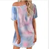 Tie Dye Pijamas de manga corta Tendencia de moda Vestido de verano para mujer Diseñador casual Ropa de madre Vestido de casa estampado suelto