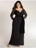 Elegant A-Line Plus Size Special Occasion Dresses Lace Top Sash Off-Shoulder V-Neck 3/4 Long Sleeve Ankle-Length Ladies Formal Prom Gowns 57