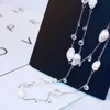 Fashion designer luxury Korea Austrian crystal natural freshwater alien pearl long chain sweater necklace for woman girls