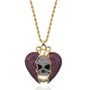 Ny solid Back Love Skull Halsband Hängsmycke Full Zirkonium Iced Out Ice Hip Hop Smycken Gift