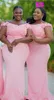 African Pink Plus Size Mermaid Bridesmaid Dresses Long Off Shoulder Maid of Honor Dress Satin Appliques Wedding Guest Gowns Vestidos