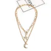 Wholesale-fashion luxury designer multi layer chain cute love diamond moon star pendant choker statement necklace for woman